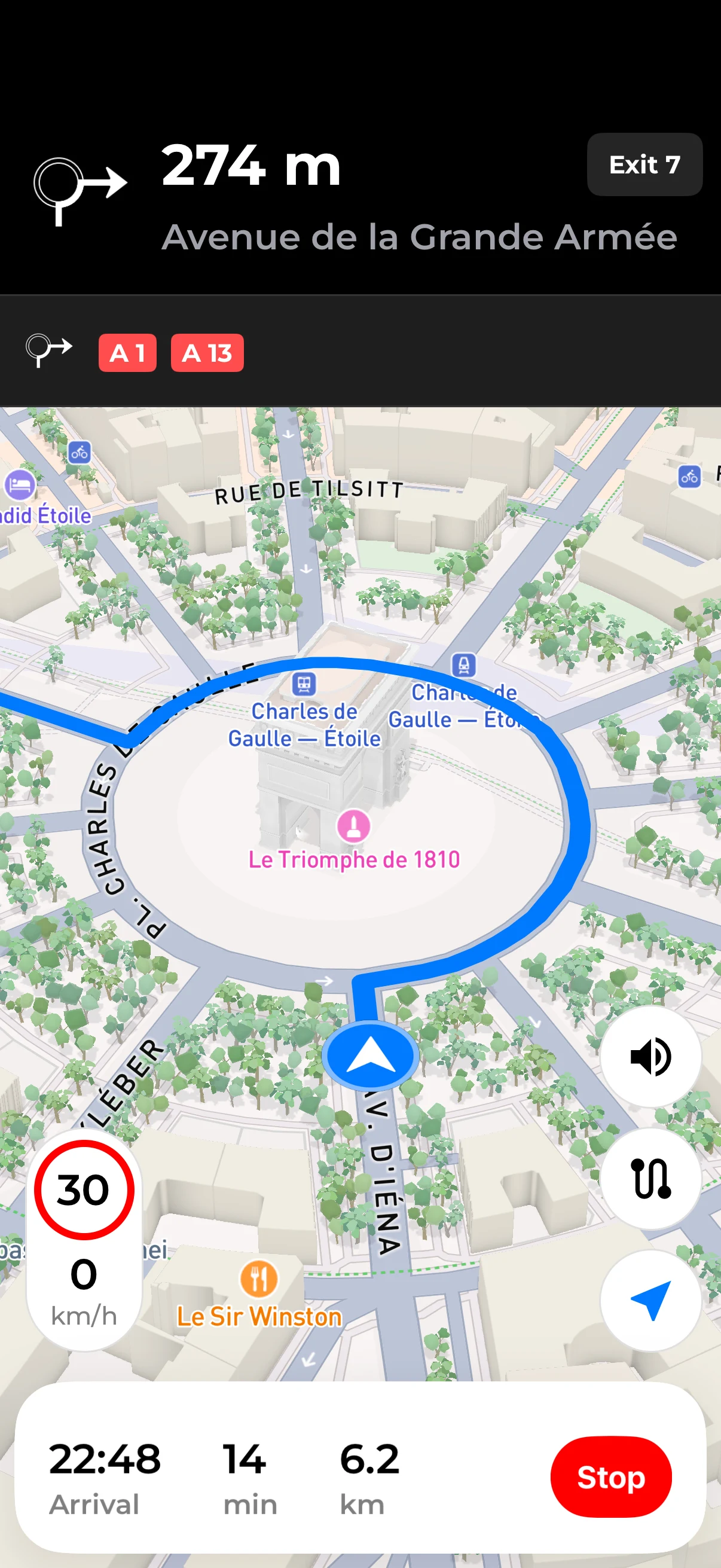 La navigation Fillzz avec un itinéraire jusqu’à une station